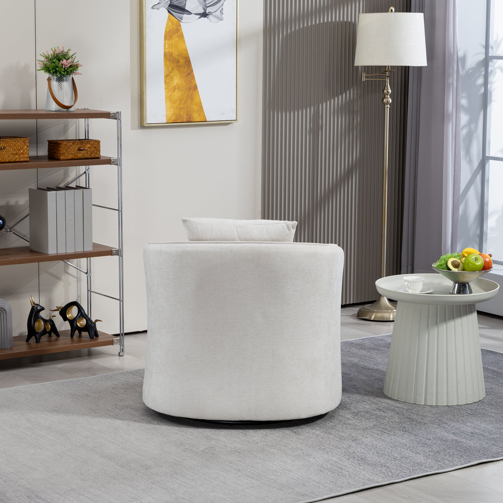 Mid Century Modern Accent Chair With Wood Frame, Upholstered Swivel Chair For Living Room Chairs With Waist Cushion, Reading Armchair For Bedroom Sunroom White Bedroom Modern Foam Velvet