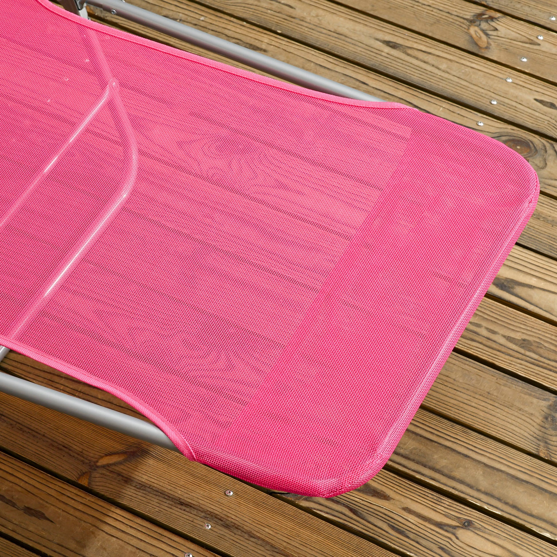 Outsunny 2 Piece Folding Chaise Lounge Chairs, Pool Sun Tanning Chairs, Outdoor Lounge Chairs With 6 Position Reclining Back,Mesh Seat, Headrest For Beach, Yard, Patio, Pink Pink Steel