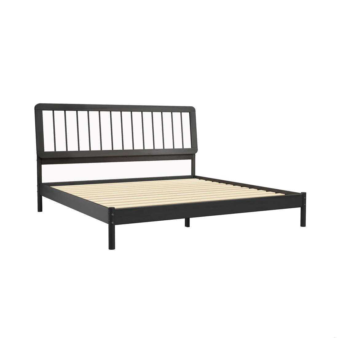 Mid Century Modern Solid Wood King Spindle Bed Black King Black Pine Pine