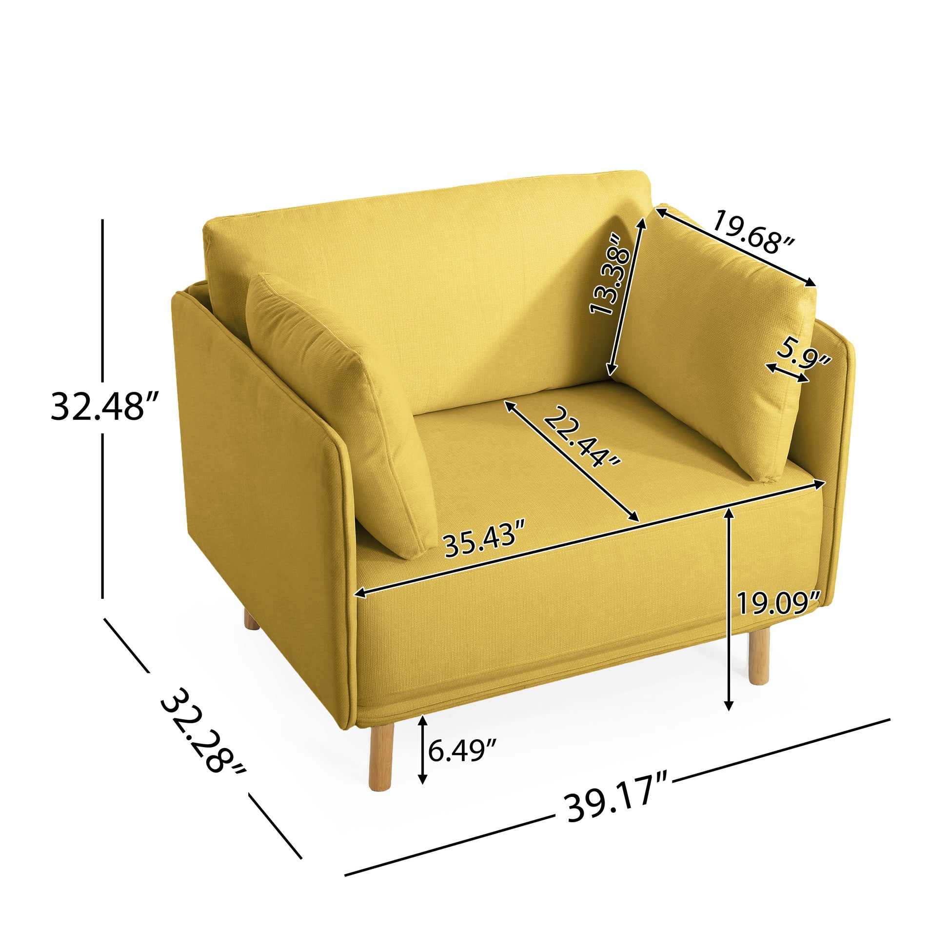 39" Modern Upholstered Accent Chair With Soft Cushions, Sleek Armrest Design And Sturdy Wooden Legs, Cozy Seating For Living Room, Bedroom, Or Office Lounge Yellow Metal,Polyester,Solid Wood Mdf