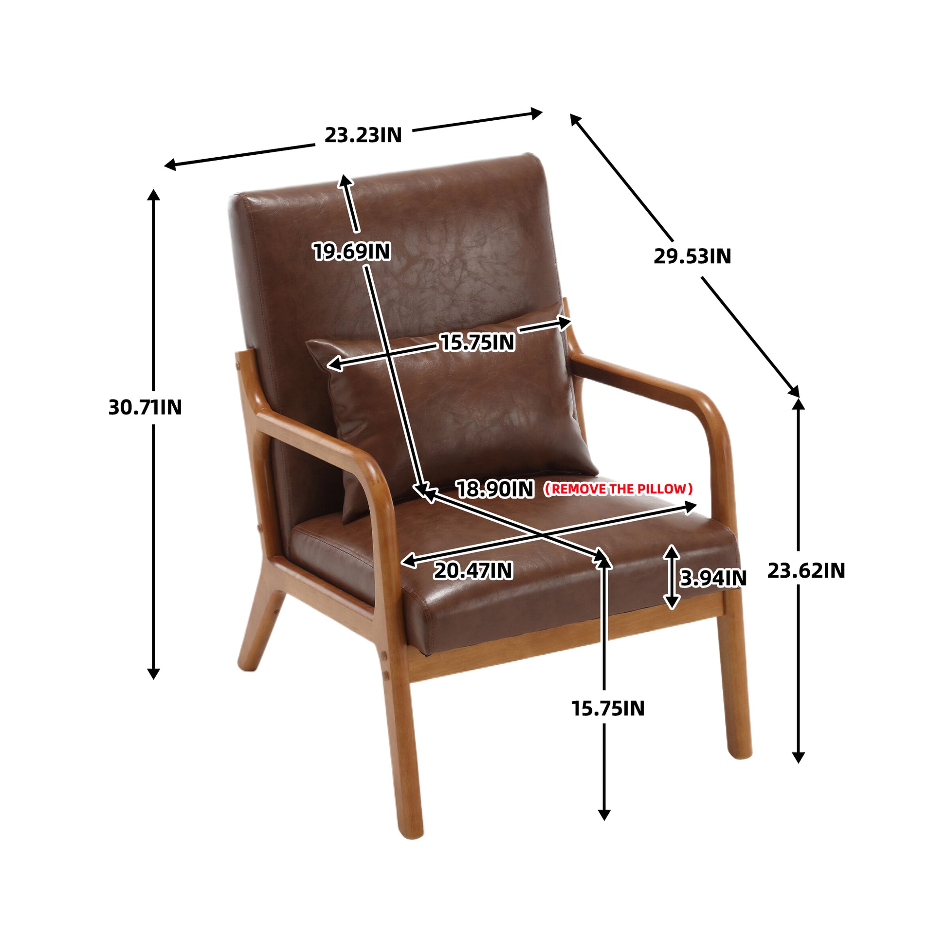 Coolmore Modern Accent Chair, Solid Wood Padding Lounge Armchairs With One Pillow For Living Room, Bedroom, Guest Room Brown Pu Brown Pu Brown Primary Living Space Modern Rubberwood Foam Pu Leather