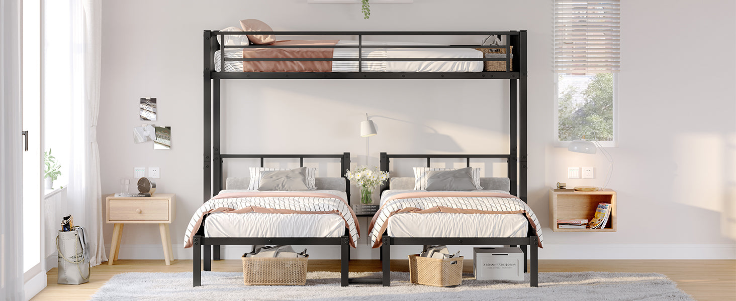 Twin Over Twin & Twin Bunk Beds For 3, Twin Xl Over Twin & Twin Bunk Bed Metal Triple Bunk Bed, Black Twin Black Metal
