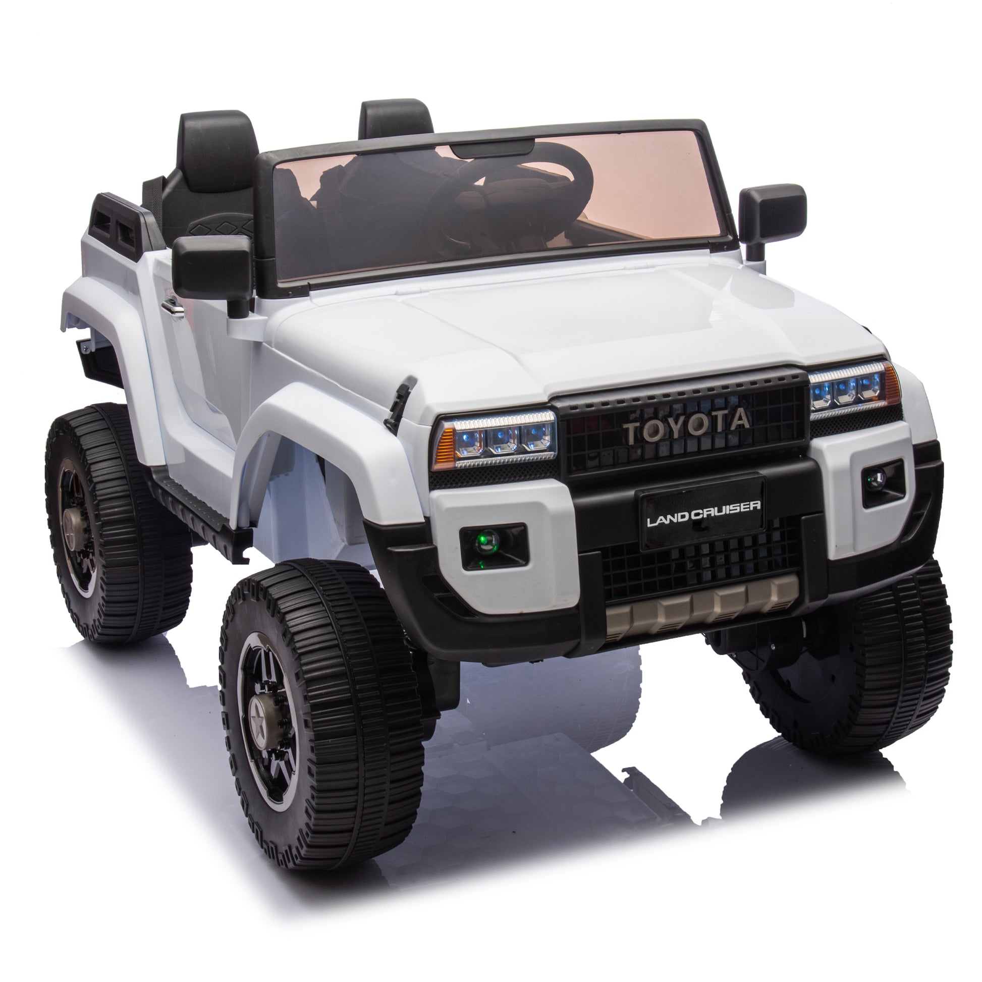 24V Two Seater Kids Ride On Car W Parents Remote Control, Licensed Toyota Lc250,2Wd,110W Motors,With Shovel,Three Point Seat Belt,Slow Start,Speed Adjustment,Bluetooth,Music For Kids Aged 3 . White 100 149 Lbs Polypropylene