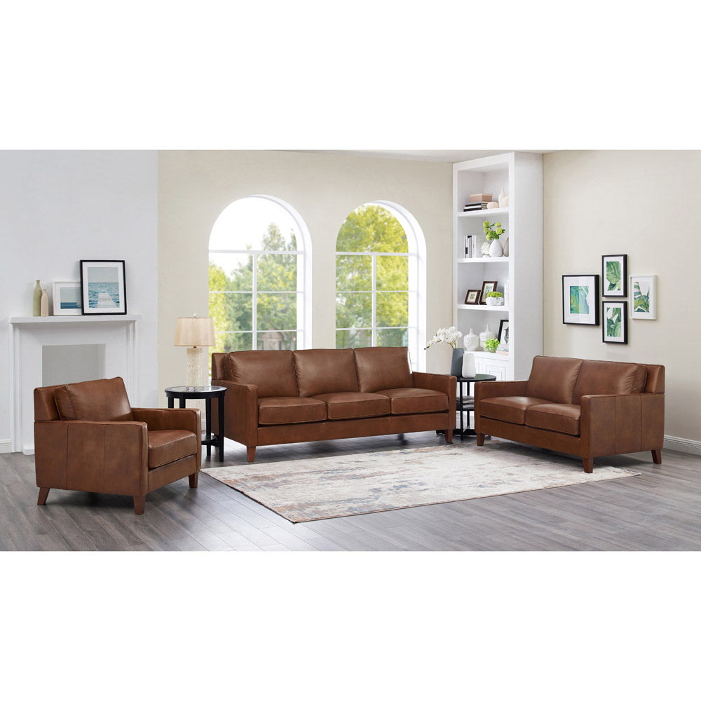 Ashby Leather Loveseat Pecan Down Filling Genuine Leather