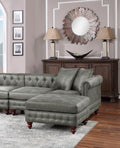 Slate Gray 4Pc Sectional Set 2X Reversible Loveseat Chaise And 2X Ottomans Tufted Couch Pillows Light Slate Grey Faux Leather Wood Primary Living Space Tight Back Contemporary,Luxury,Traditional U