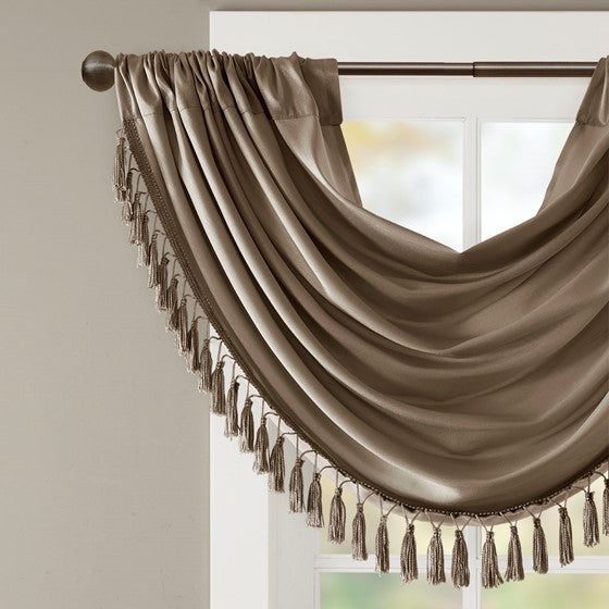 Faux Silk Waterfall Embellished Valance Bronze 38X46" Bronze Polyester