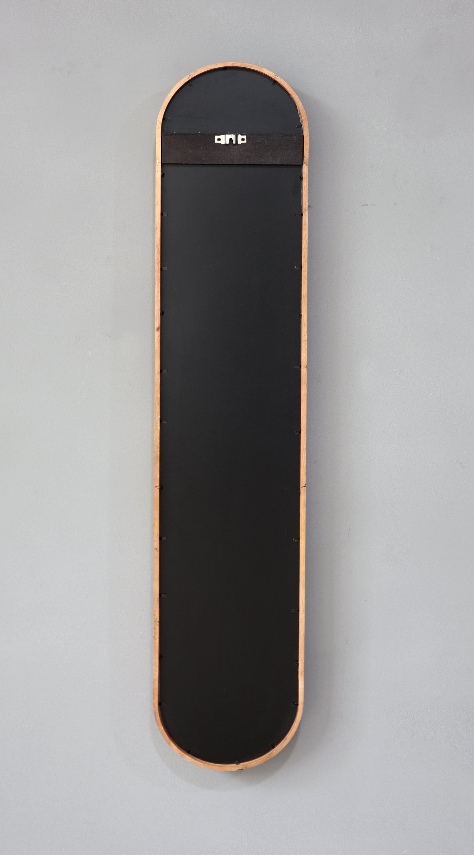9.5X2X47.2" Decorative Rubber Frame Mirror With Elongated Oval Frame, Brown Brown Wood