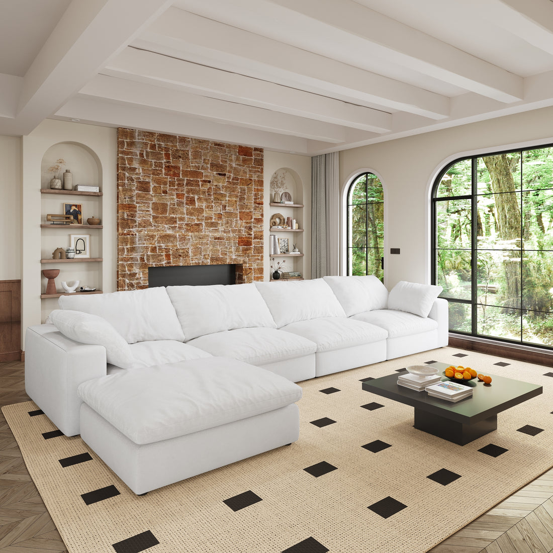 Cloud Modular Sectional Sofa 160" Down Filled Comfort L Shaped Sofa Couch For Living Room,4 Seater And 1 Ottoman White Down Filling,Fabric,Foam 5 Seat