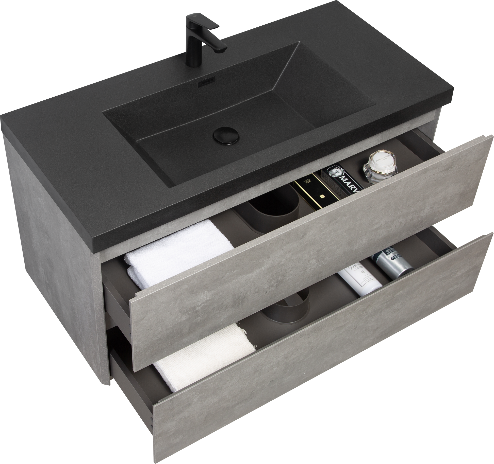 42" Floating Bathroom Vanity With Sink, Modern Wall Mounted Bathroom Storage Vanity Cabinet With Black Quartz Sand Top Basin And Soft Close Drawers, Grey 24V12 42Gr Grey Melamine