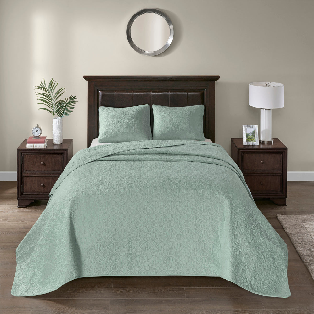 Reversible Bedspread Set Seafoam Queen Seafoam Cotton