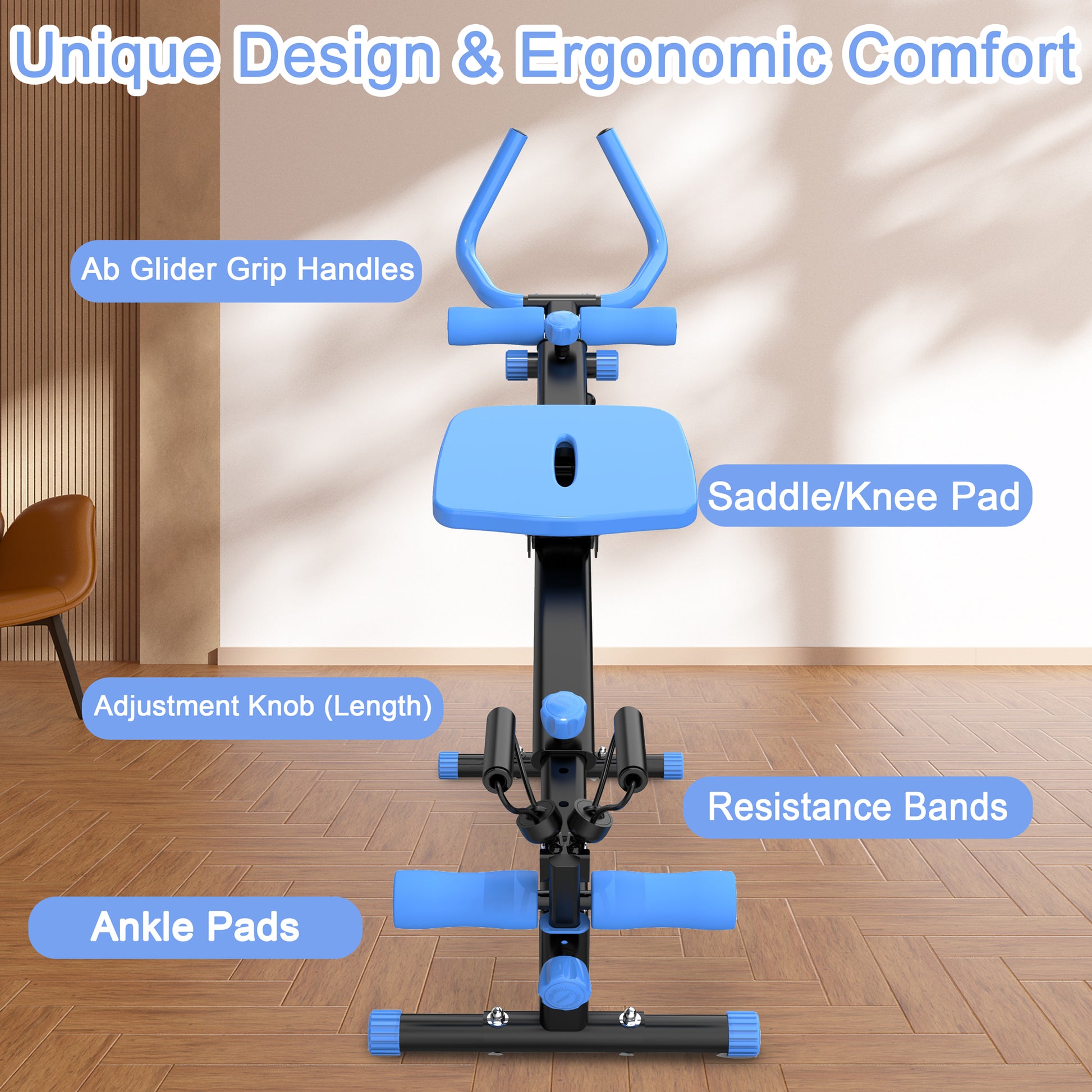 4 In 1 Ab Workout Exercise Equipment Rowing Machine Leg Press Machine Ab Glider Machine Roman Chair Fitness Equipment For Ab Workout Core Strength Training Black Blue Abs Rubber Steel Q235