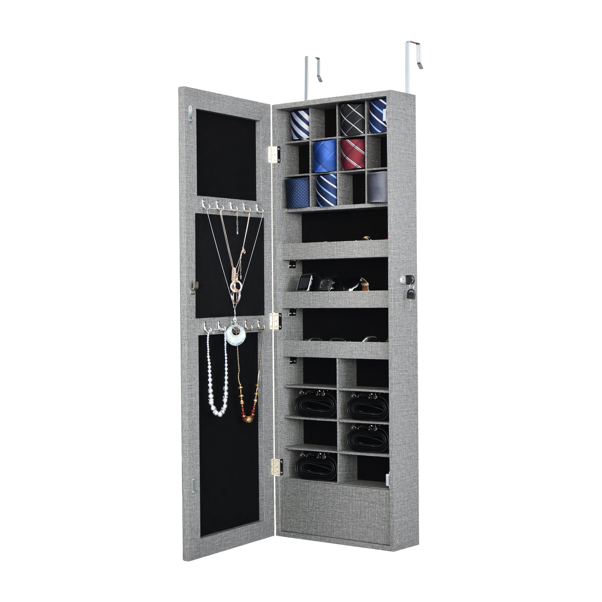 Fashion Simple Jewelry Storage Mirror Cabinet With Led Lights Can Be Hung On The Door Or Wall Grey Mdf