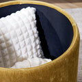 2 Piece Set Round Chenille Storage Ottoman, Equipped With A Drum Shaped Small Stool, Storage Space, And Mdf Made Desktop Panel Dark Yellow 23.62
