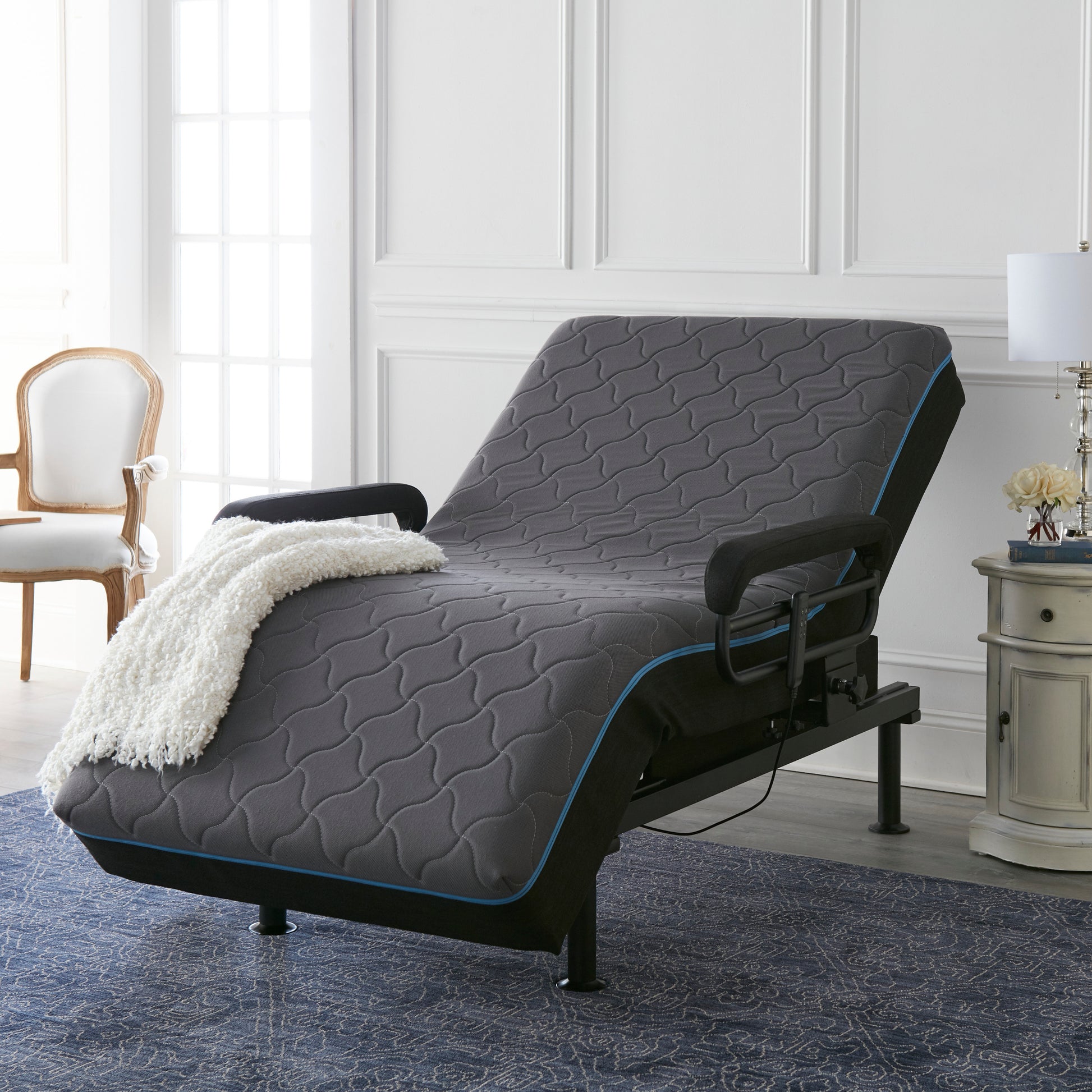 Adjustable Sit To Stand Bed W Remote With Convenient Lift Twin Blue Metal Twin