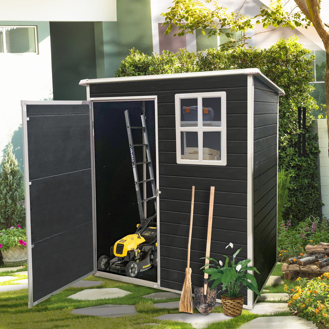 5X3Ft Resin Outdoor Storage Shed Kit Perfect To Store Patio Furniture,Black Black Plastic