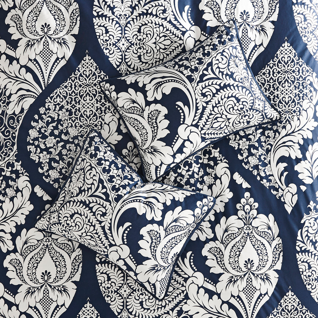 7 Piece Cotton Printed Comforter Set Indigo King King Indigo Polyester