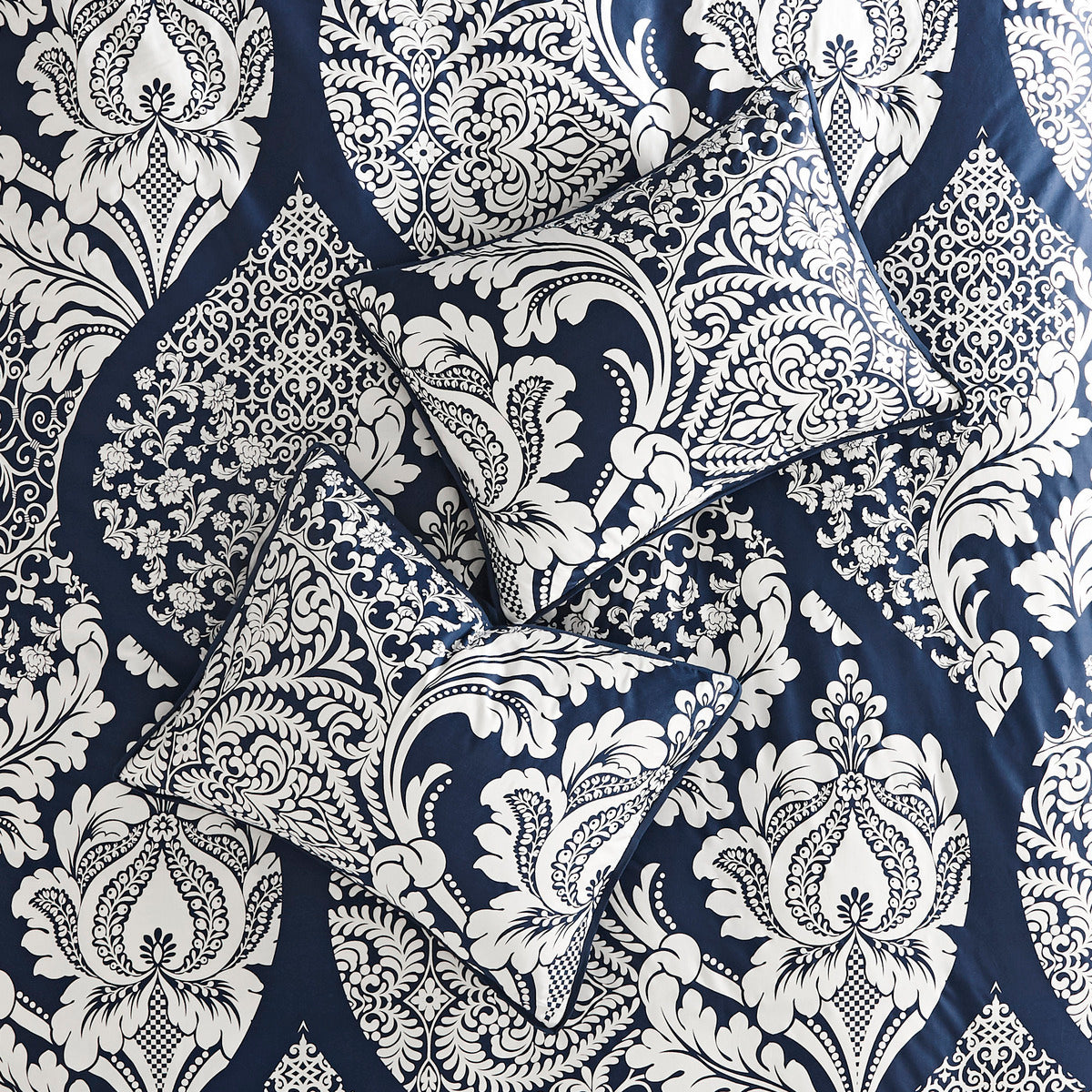 7 Piece Cotton Printed Comforter Set Indigo King King Indigo Polyester