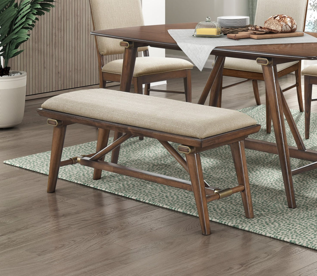 Modern Design 6Pc Dining Set Table Bench And 4X Side Chairs Fabric Upholstered Seat Brown Finish Wooden Dining Kitchen Furniture Brown Mix Seats 6 Dining Room Bench Seating Modern Dining Table With Chair And Bench Wood