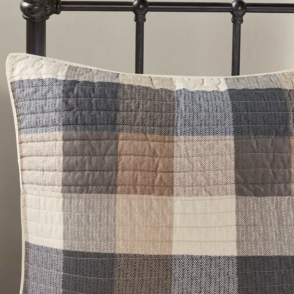 6 Piece Printed Herringbone Quilt Set With Throw Pillows Neutral King Cal King Neutral Polyester