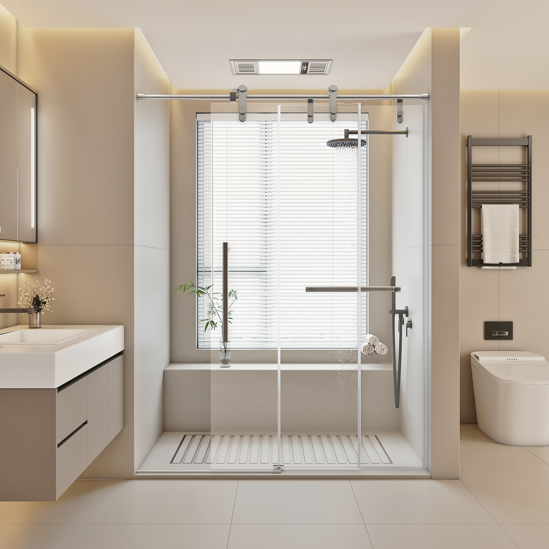 56" 60" W X 76" H Frameless Shower Door, Single Sliding Shower Door, 5 16" 8Mm Clear Tempered Glass Shower Door Explosion Proof Film, Stainless Steel Hardware, Chrome 23D01 60C Silver Tempered Glass