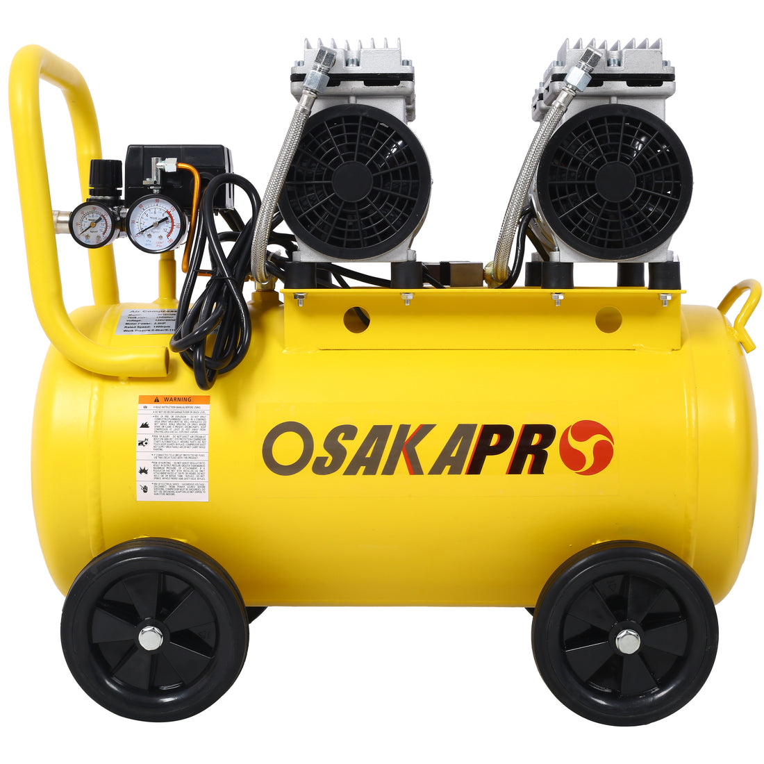 2.5 Hp Silent Air Compressor 13 Gallon, Oil Free, Electric Shop Air Compressor Portable,Lightweight With Wheels, 70 Dba Noise Level, With Automatic Drain Valve,Yellow Yellow Metal