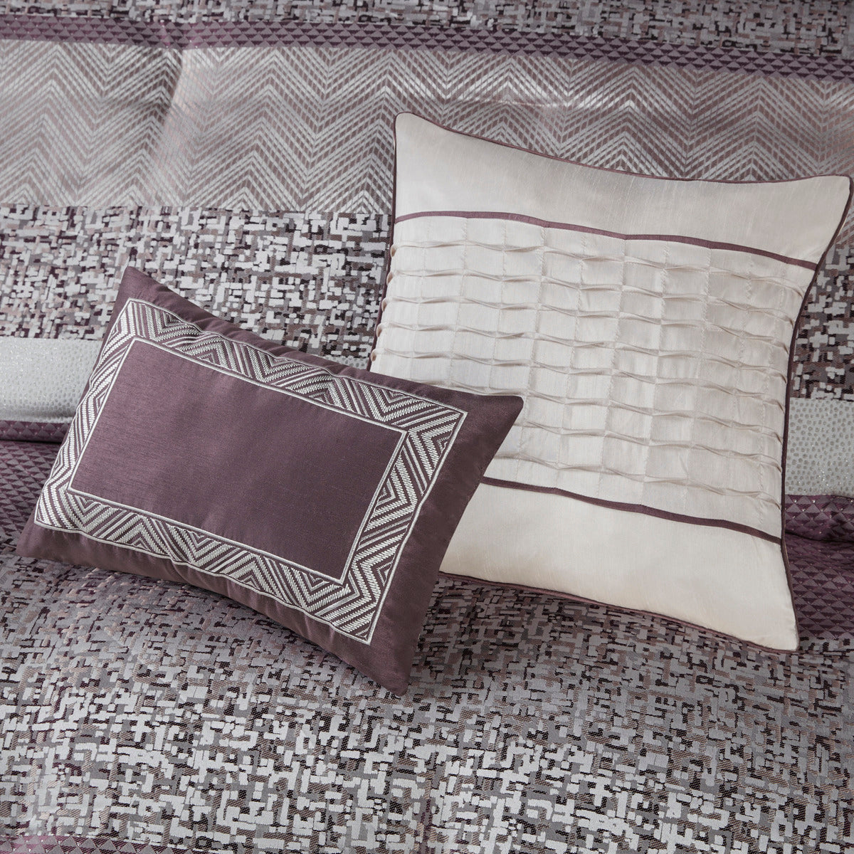 7 Piece Jacquard Comforter Set Purple Queen Queen Purple Polyester