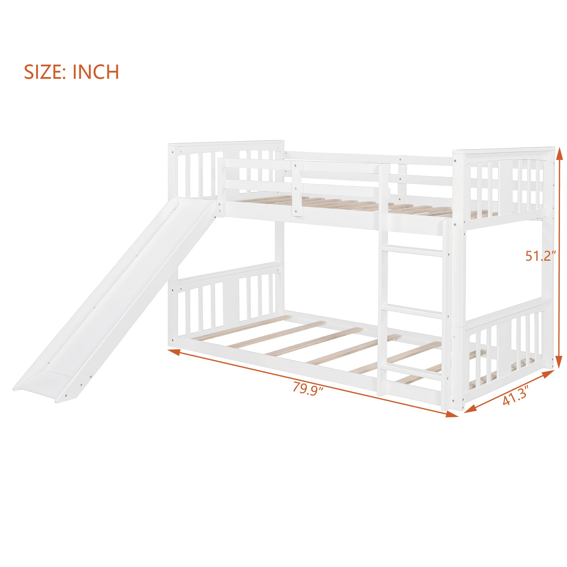 Twin Over Twin Bunk Bed With Slide And Ladder, White Old Sku:Lt000108Aak Twin White Plywood
