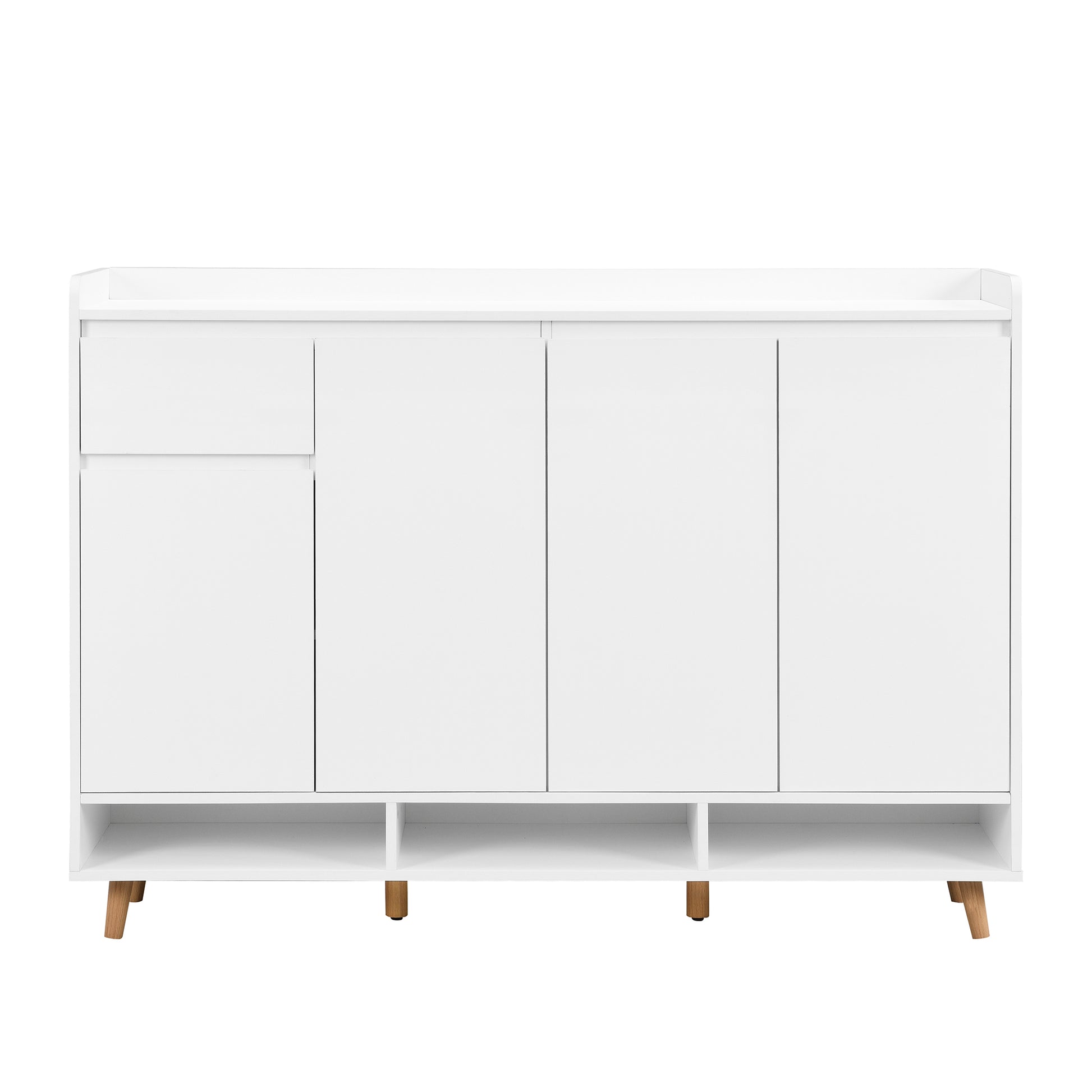 Sleek And Contemporary Shoe Cabinet With Adjustable Shelves, Minimalist Home Organizer With Solid Wood Legs, Storage Sideboard For Entryway, Living Room, White White Primary Living Space Particle Board