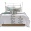 6 Piece Embroidered Quilt Set With Throw Pillows Blue Full Queen Full White Blue Cotton