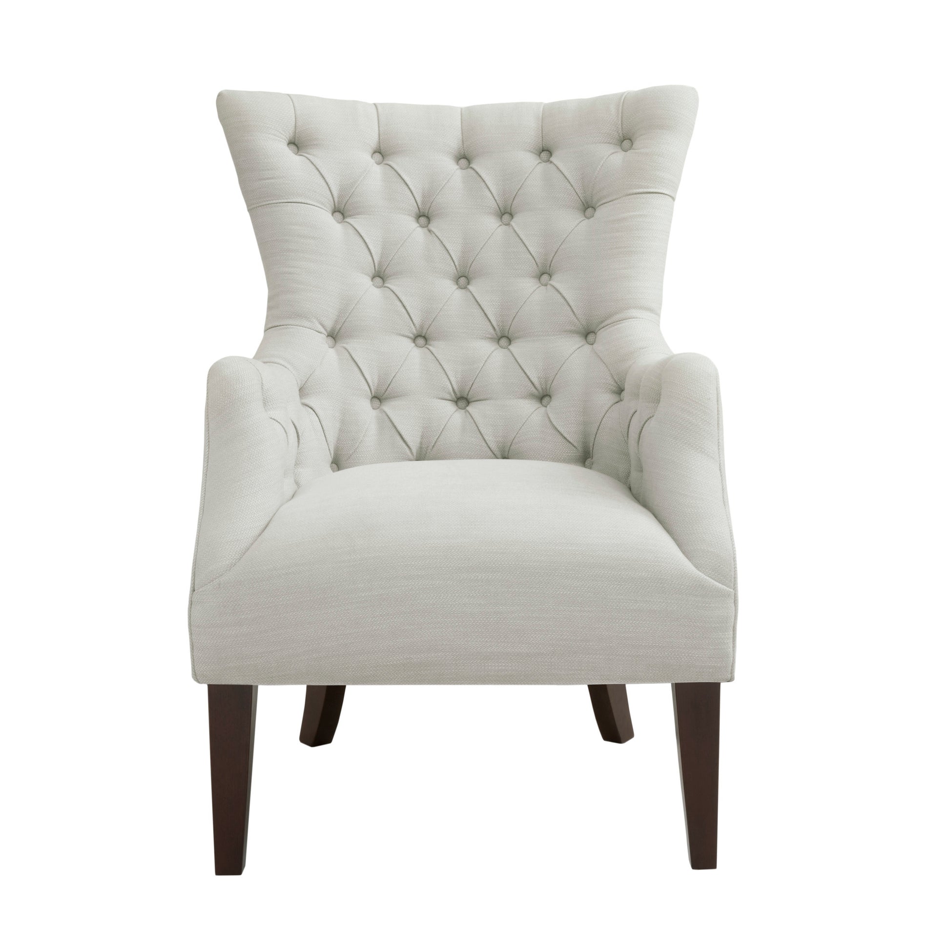 Hannah Button Tufted Wing Chair Ivory Solid Wood