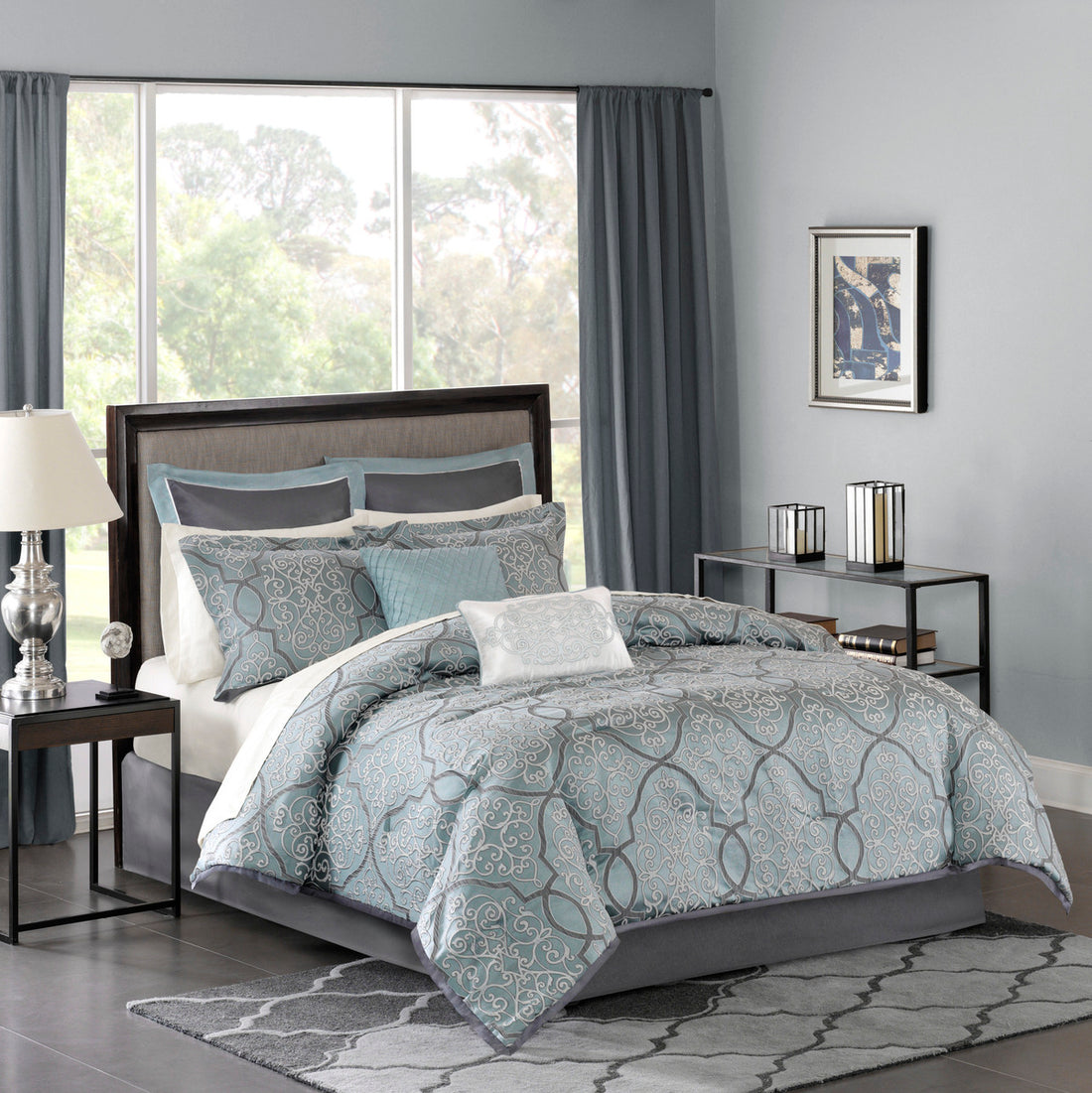 12 Piece Comforter Set With Cotton Bed Sheets Blue Queen Queen Blue Cotton