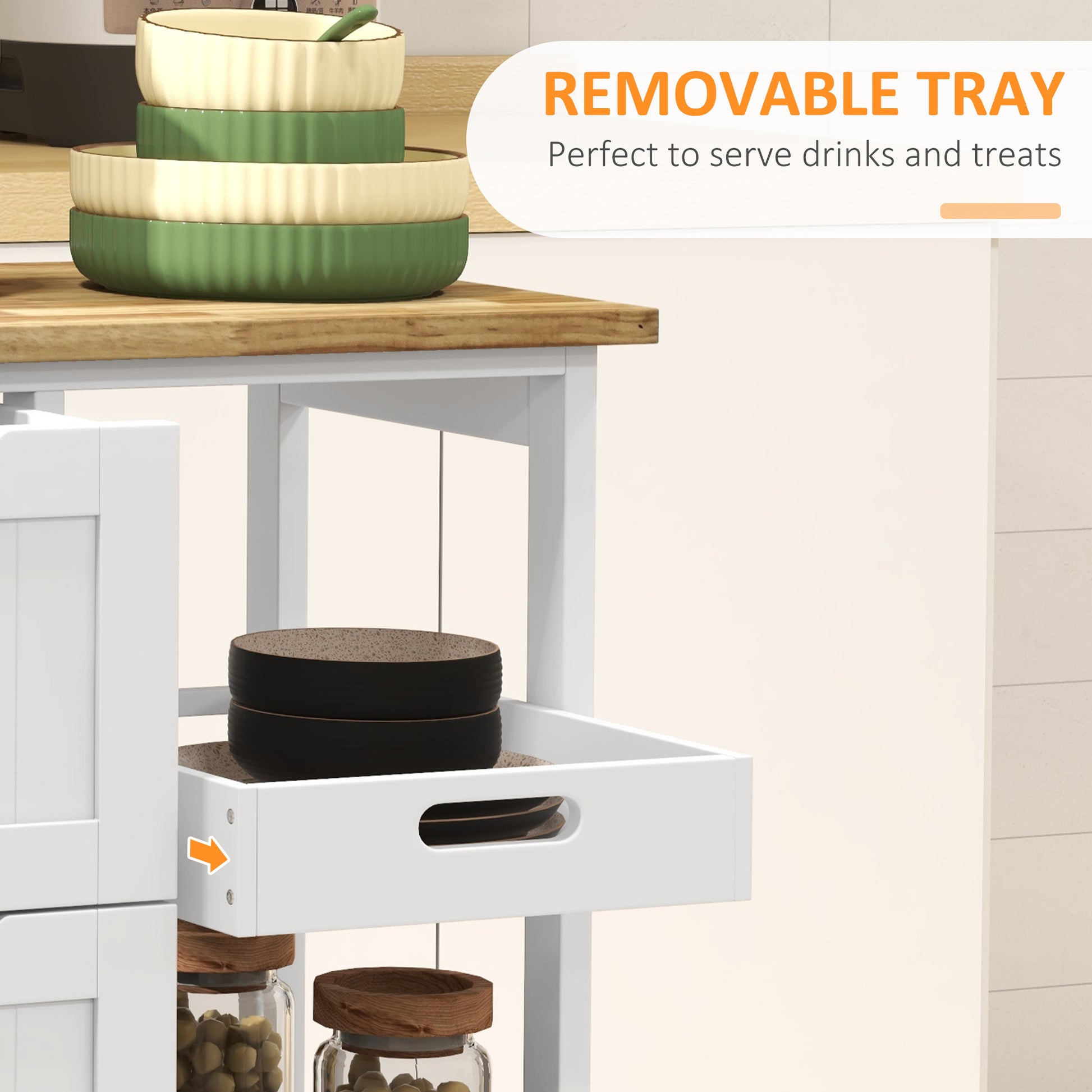 Homcom Rolling Kitchen Island Cart, Bar Serving Cart With Drawers, White White Mdf
