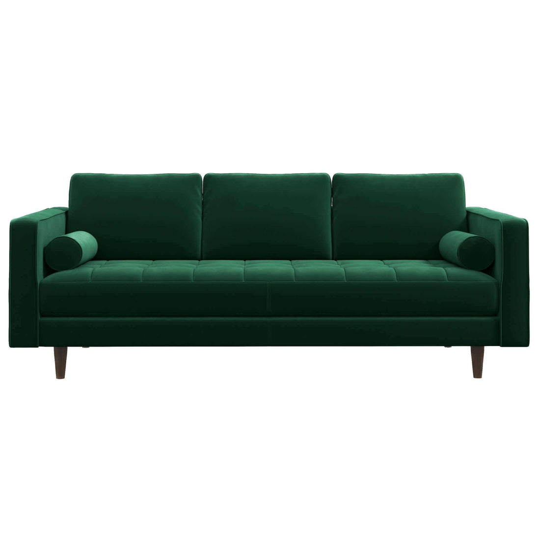 Catherine Sofa Dark Green,Wood Brown Linen Wood Primary Living Space Pillow Back Linen,Solid Wood 3 Seat