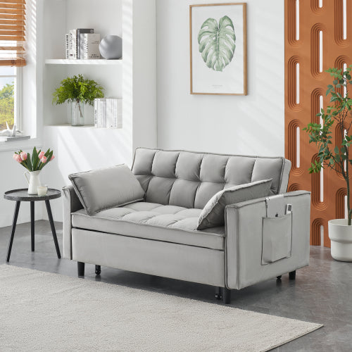 55 Inches Grey Modern Velvet Sofa, Seating Sofa With Backrest, Soft And Comfortable Living Room Furniture, 3 In 1 Convertible Sofa Bed For Living Room Bedroom Gray Velvet 2 Seat