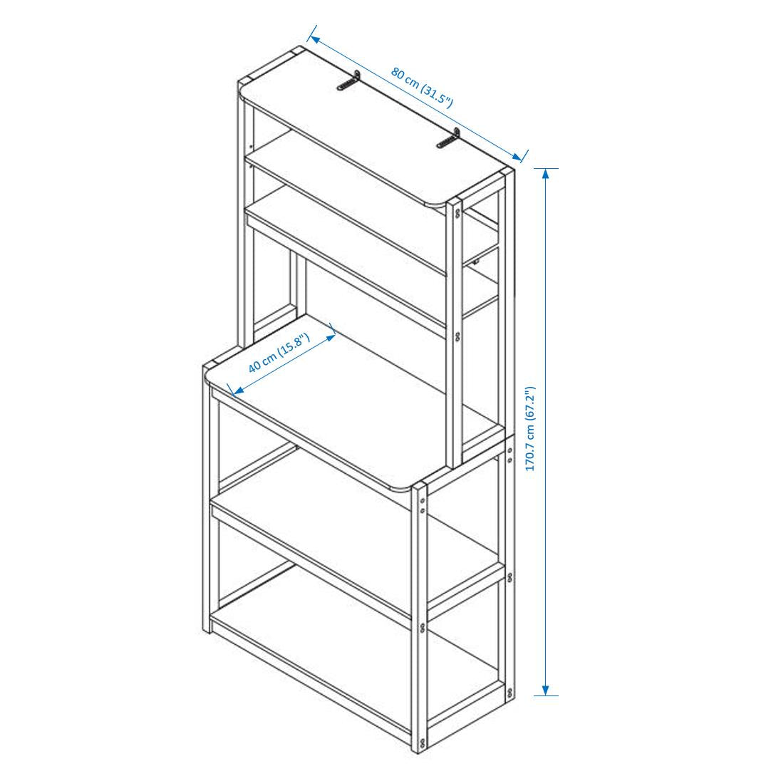 31.5" White And Black Color 5 Tier Bakers Rack For Kitchen With Storage, Coffee Bar, Kitchen Shelves, Microwave Stand White Black Particle Board