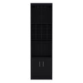 Kevil 71 Inch Tall Bar Cabinet 5 Tier Modern Bar Cabinet With Glass Holder Stemware Rack, Wine Cabinet, Liquor Cabinet, 12 Bottle Cubbies, 5 Shelves, And Pull Out Tray Black Primary Living Space Modern Particle Board Shelves Included Engineered Wood
