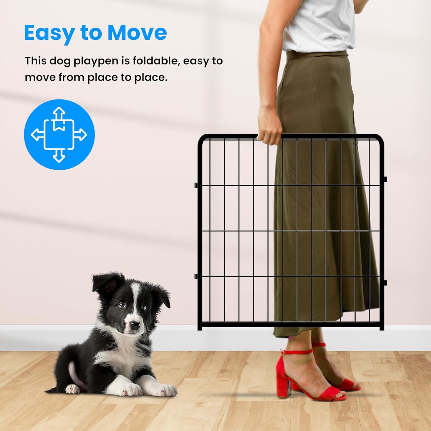 Dog Playpen Outdoor, Portable Dog Playpen For Yard, Travel, Camping, 24 Inch 8 Panels Heavy Duty Dog Pen For Puppies Small Dogs, Black Black Metal