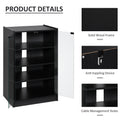 Homcom 5 Tier Media Stand Cabinet With 3 Level Adjustable Shelves, Tempered Glass Doors, And Cable Management, Distressed Black Distressed Black Particle Board