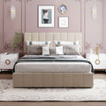 Queen Size Upholstered Platform Bed With A Hydraulic Storage System Beige Old Sku: Lp000211Aaa Beige Upholstered
