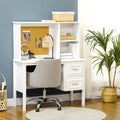 Homcom Computer Desk With Drawers & Shelves, Home Office Desk With Storage & Corkboard, Workstation Table With Cable Hole, White White Mdf