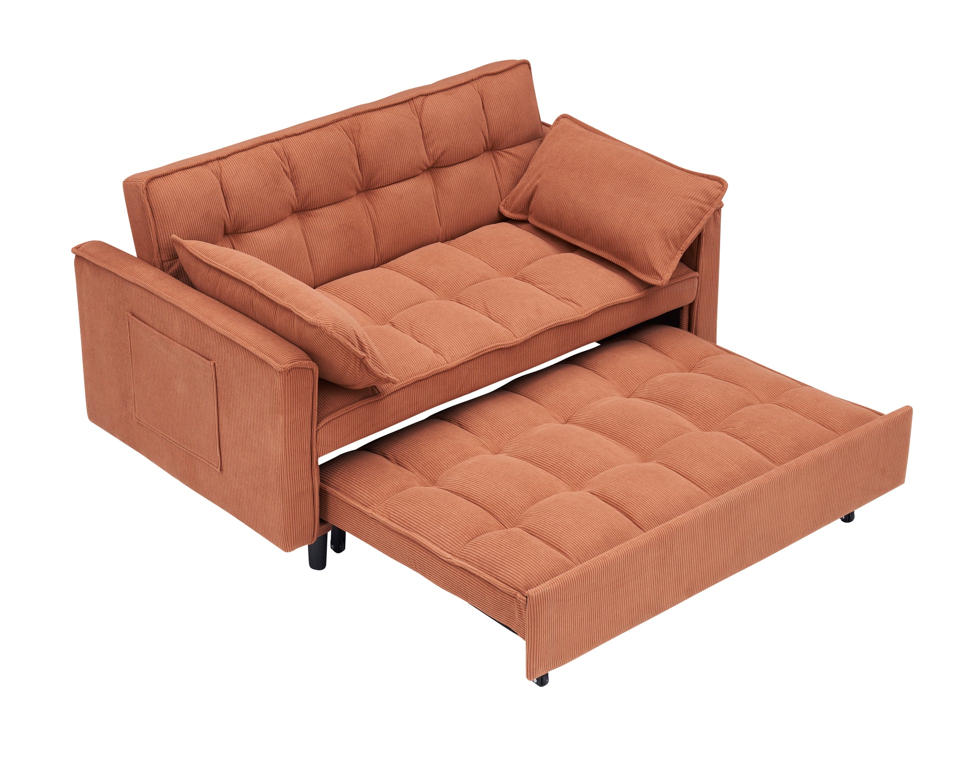 Folding Sofa Bed, Adjustable Back, Access Sofa, Recliner, Single Bed, Orange Orange Corduroy 2 Seat