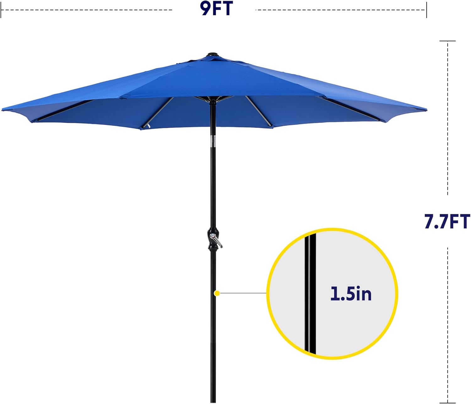 9Ft Outdoor Patio Umbrella With 8 Ribs, Table Umbrellas With Push Button Tilt Crank, Uv Protection Waterproof For Garden Deck Backyard Pool, Blue Blue Stainless Steel