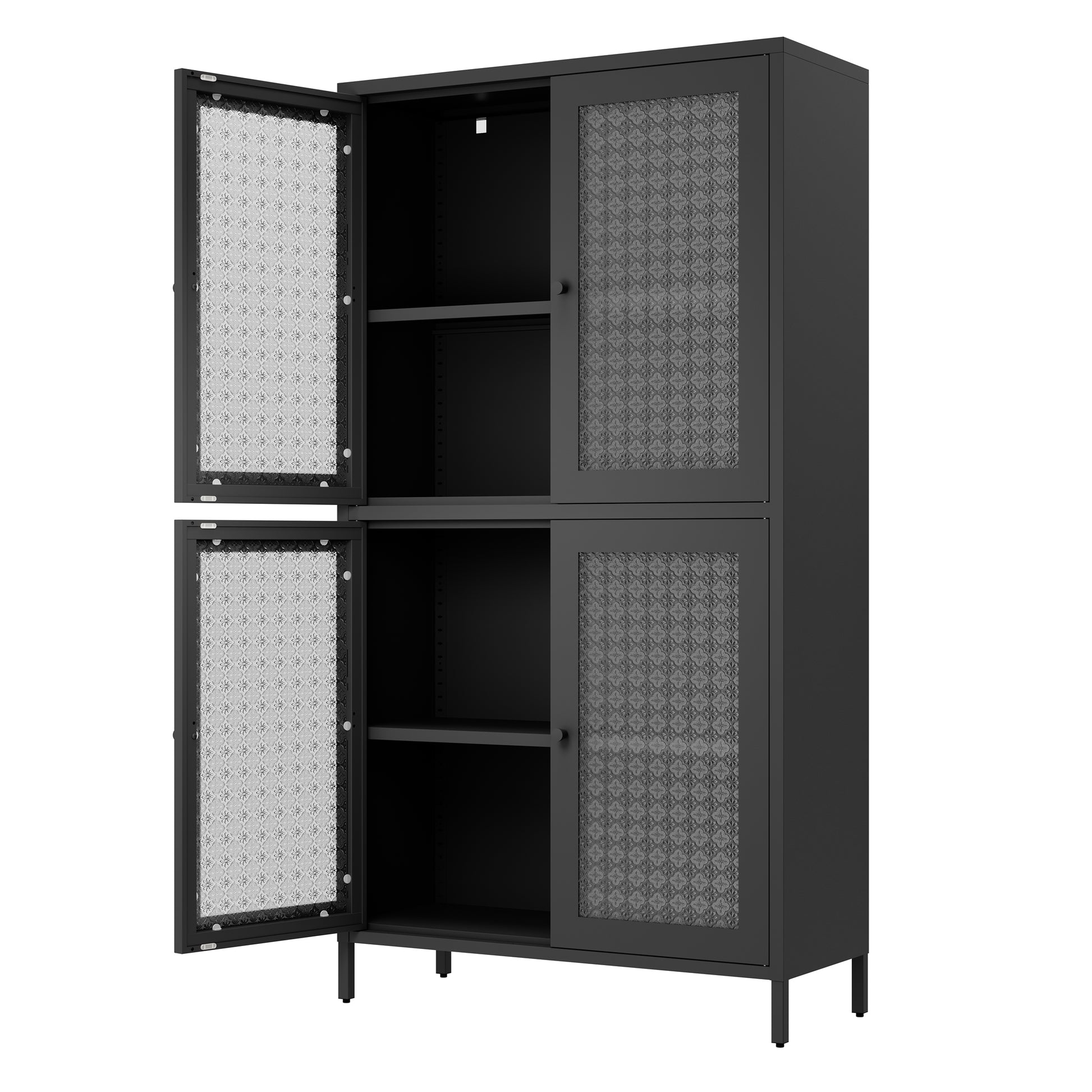 Classic Metal Storage Cabinet Display Cabinet With 4 Glass Doors 4 Shelves Cabinet Freestanding Bookcase Side Cabinet For Home Office Living Room Kitchen Hallway Black, Begonia Flower Tempered Glass Freestanding 3 4 Shelves Glass Pane Black Kitchen Glass