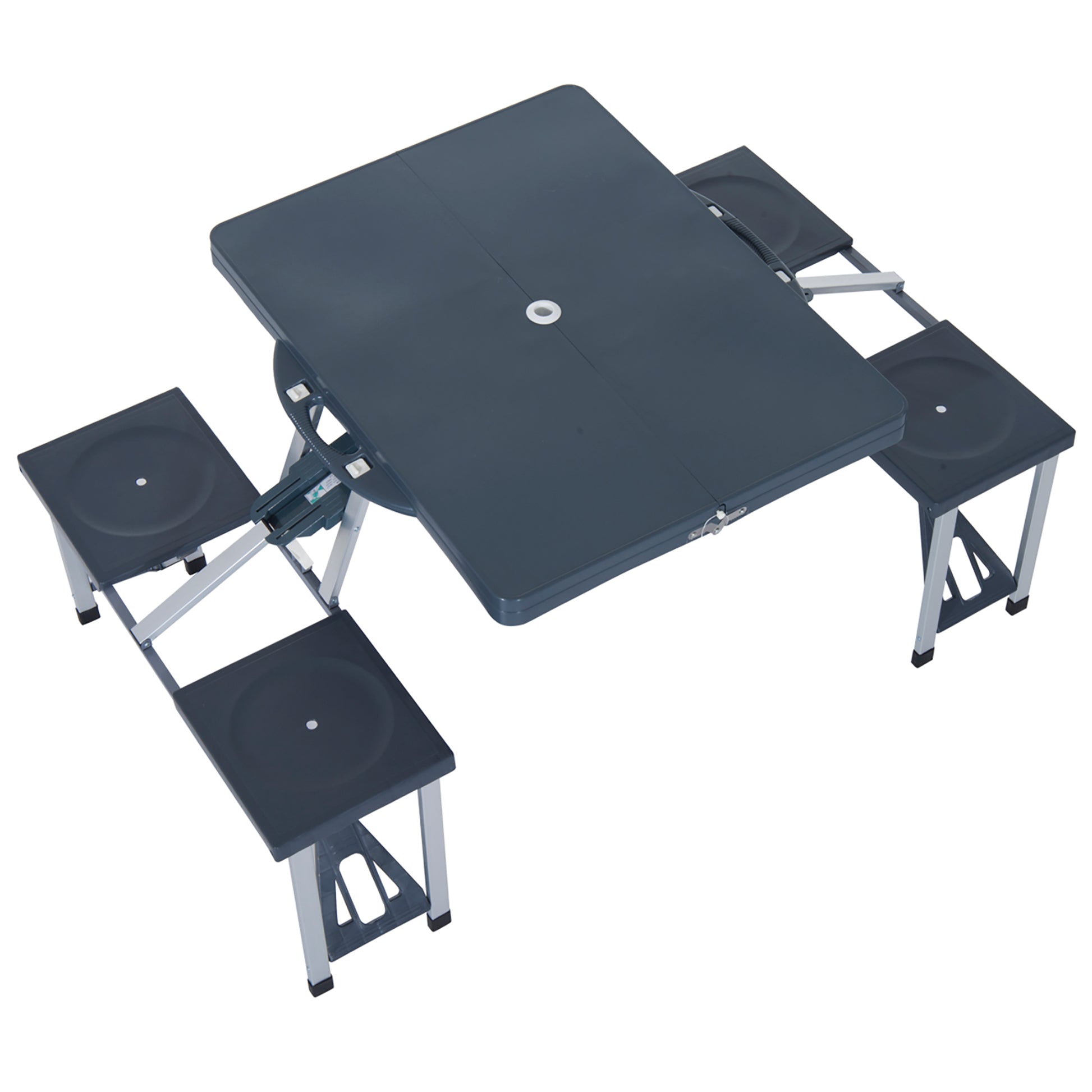 Outsunny Folding Picnic Table With Seats And Umbrella Hole, Portable Camping Chairs Set, 4 Seat, Aluminum Frame, Dark Gray Dark Grey Aluminum