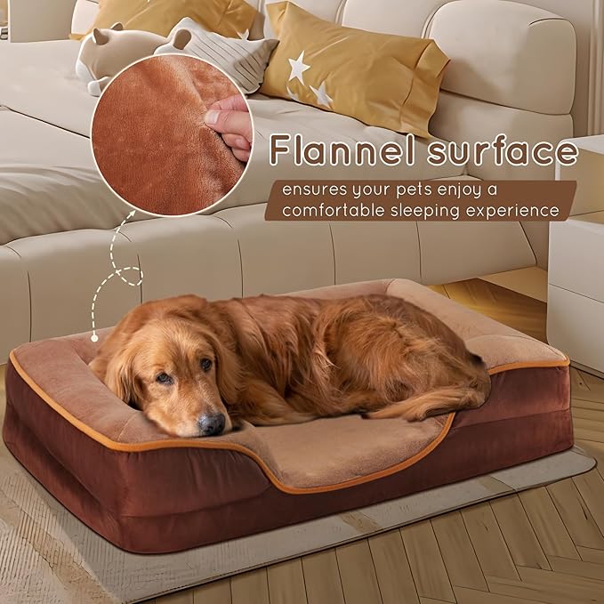 42'' Orthopedic Dog Bed For X Large Dog, Memory Foam Dog Bed, Egg Crate Foam Dog Couch Bed With Washable Removable Cover, Brown Brown Faux Fur
