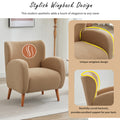 Modern Wingback Lounge Chair Stylish Design, Soft Fabric, Solid Wood Legs, Durable Frame,Brown Camel Boucle