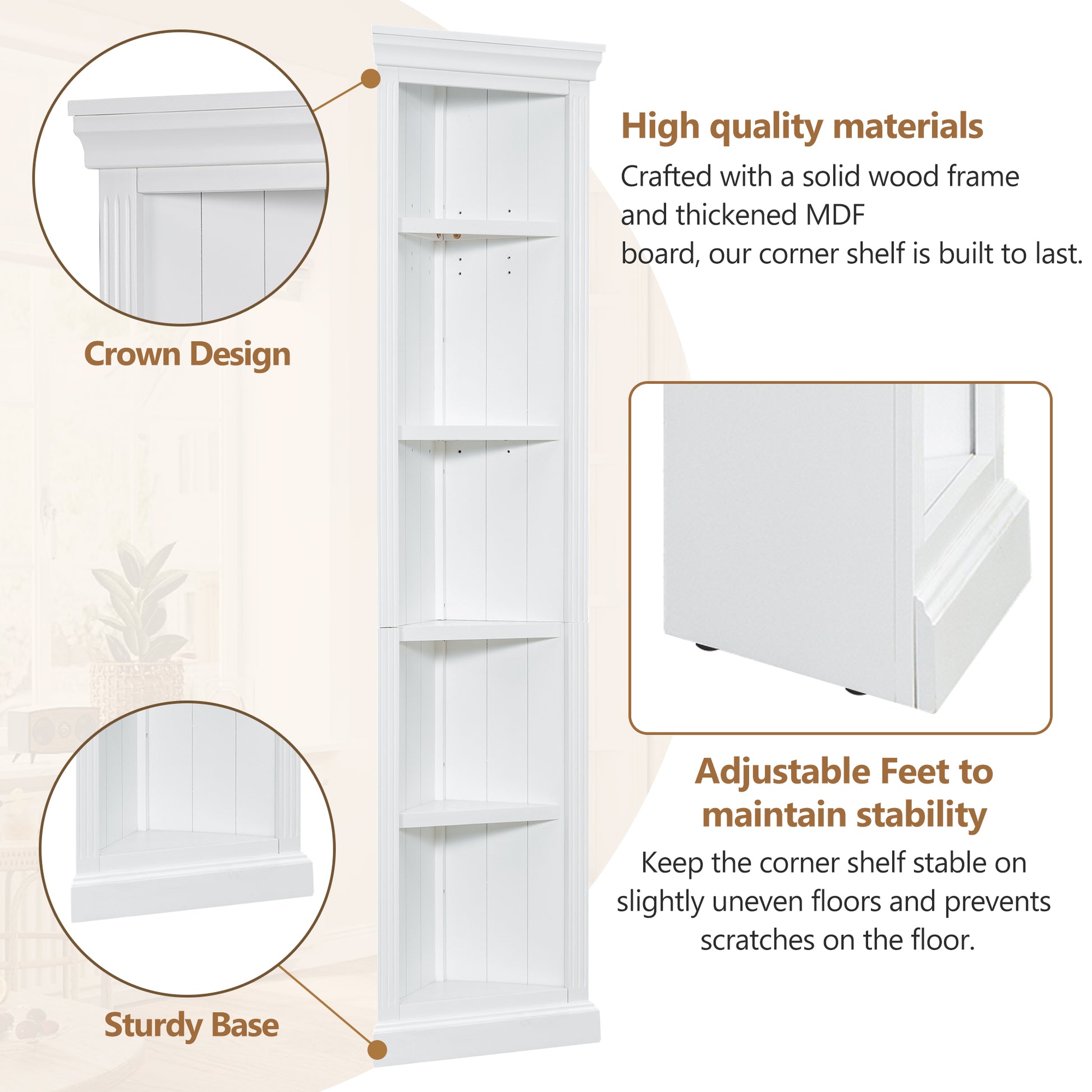 83.4"Tall Bookshelf With Two Corner Shelf Suite,Bookcase With 2 Doors And 1 Drawer,5 Tier Corner Shelf With Open Shelves,Free Standing Shelves Suite With Led Lighting For Living Room,Office,White