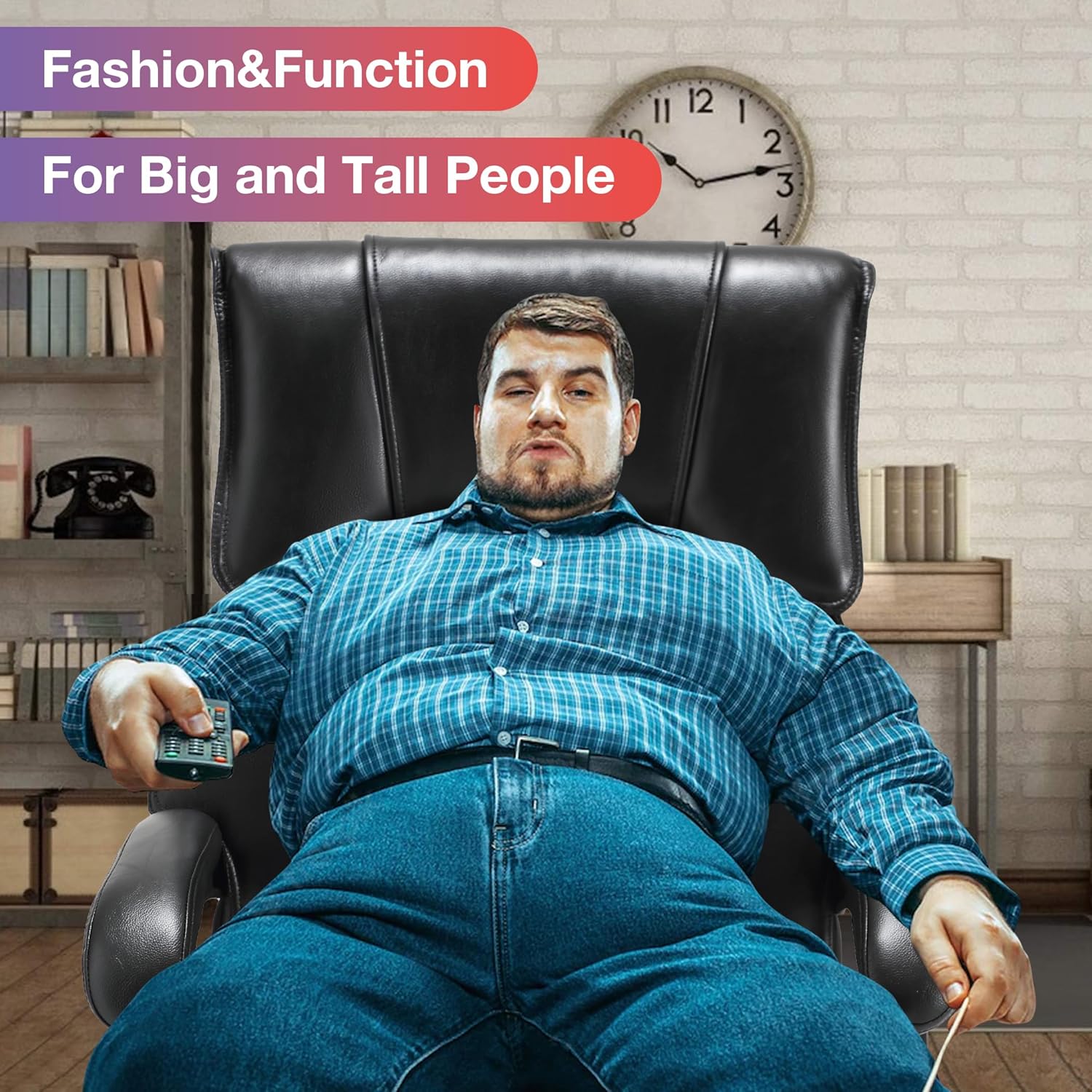 500Lbs Big And Tall Office Chair Wide Seat For Heavy People With Quiet Wheels Heavy Duty Metal Base High Back Larger Size Pu Leather Executive Office Chair With Footrest Back Reclining Alloy Steel Black Foam Faux Leather