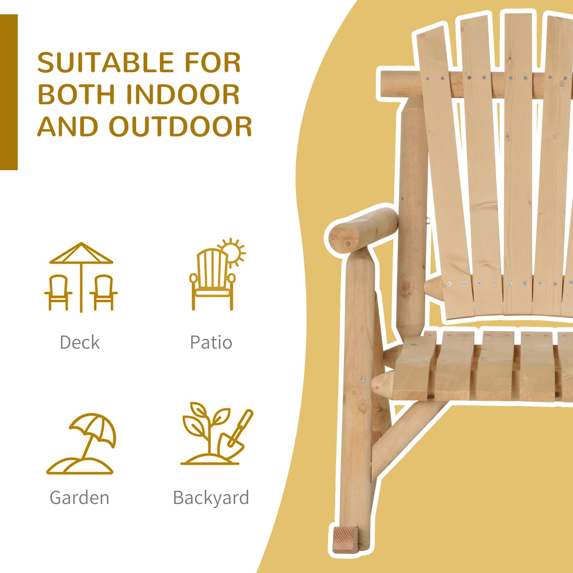 Outsunny Outdoor Wooden Rocking Chair, Single Person Rustic Adirondack Rocker With Slatted Seat, High Backrest, Armrests For Patio, Garden And Porch, Natural Natural Wood Wood