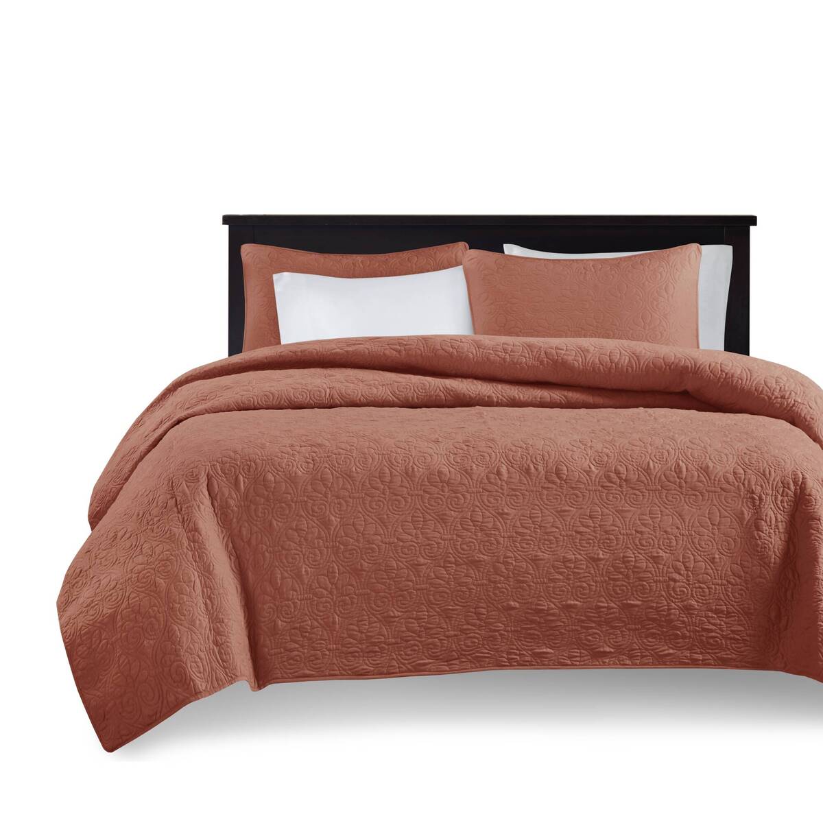 3 Piece Reversible Quilt Set Clay Red King Cal King Red Polyester